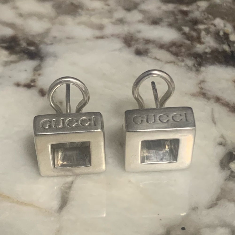 GUCCI Rare Vintage Hollow Square Earrings, Stamped 925